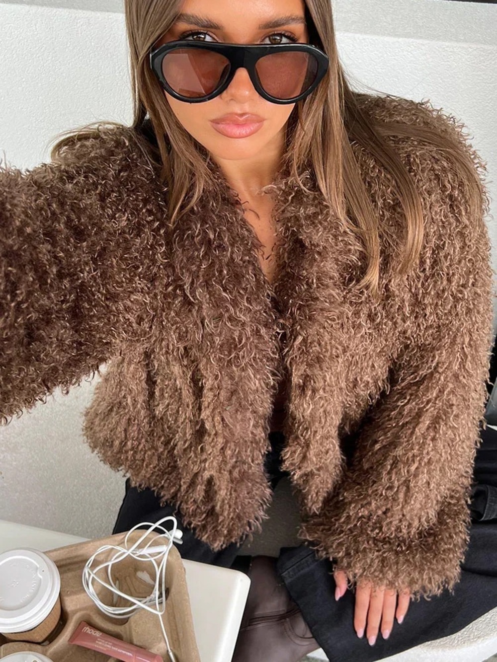 Plush Faux-Shearling Brown Women's Jacket